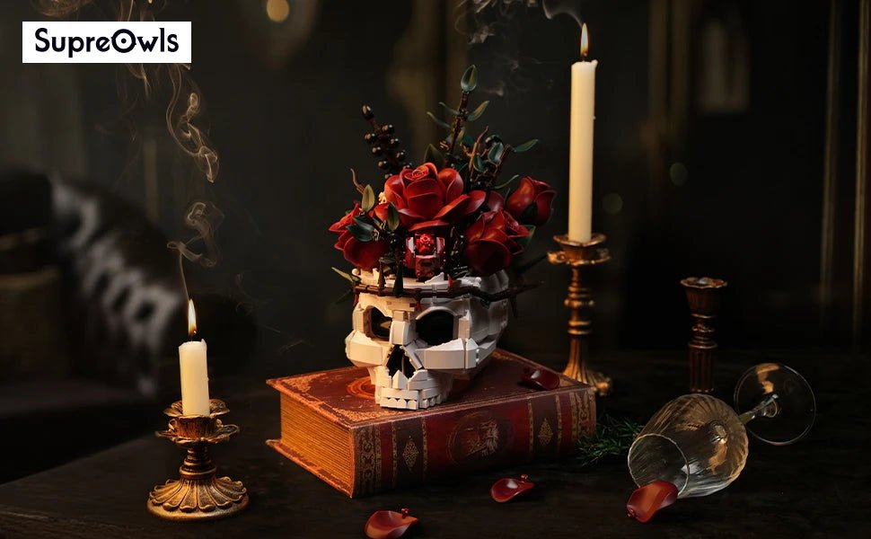 Gothic Skull Flowers Building Blocks Set - Halloween Decor & Gifts - silverfoxgoods